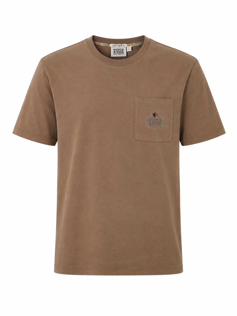Scotch & Soda Brown Tan Pocket Tee Vintage Washed Minimalist Streetwear T-Shirt